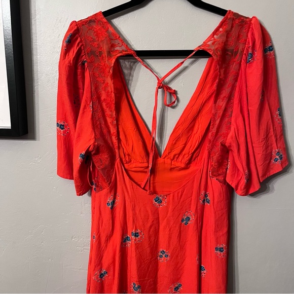 Free People Women's red orange Mockingbird Mesh Inset Mini Dress - Picture 7 of 8